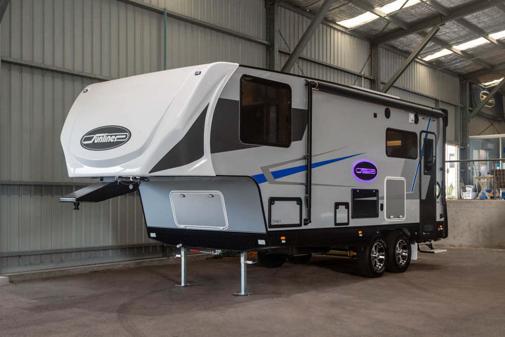 Exterior view of the Sunliner Houston fifth wheel camper.