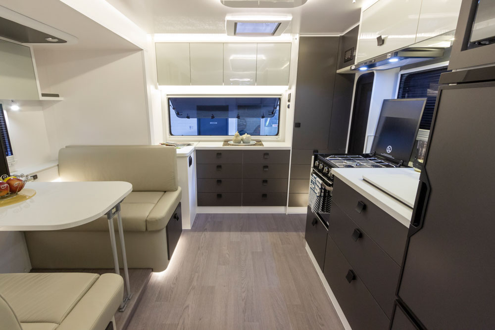 Interior view of the Sunliner Houston fifth wheel camper.