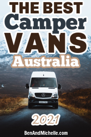 White campervan in front of mountain, with text overlay: Best small campervans Australia 2021