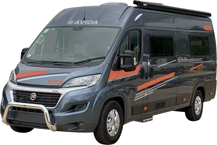Grey Avida Escape campervan with orange highlights