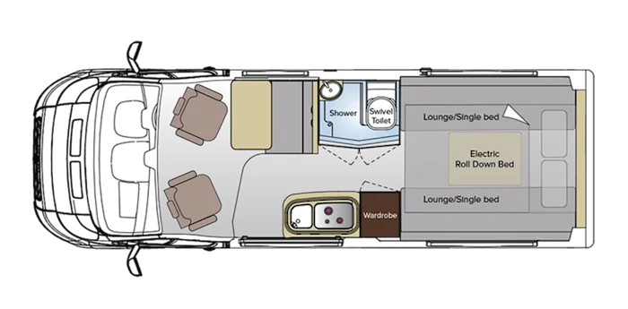 Floor plan of the Avida Escape campervan