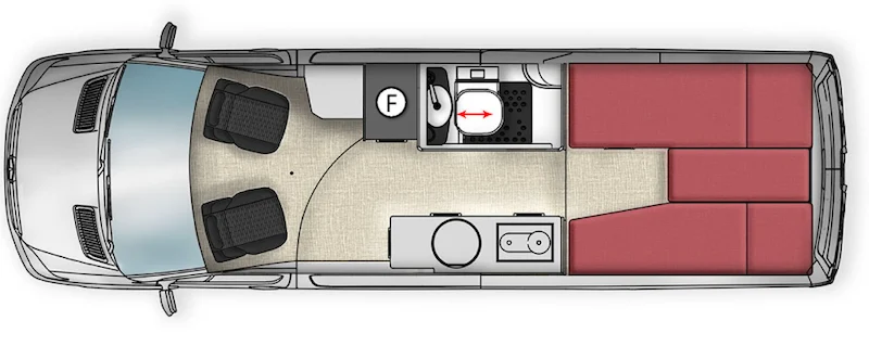 Floorplan of the Trakka Jabiru J2 camper van.