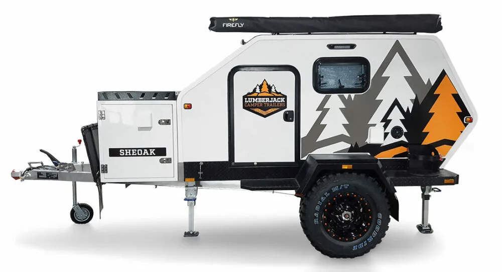 Sideview product photo of the Sheoak off road teardrop camper by Lumberjack