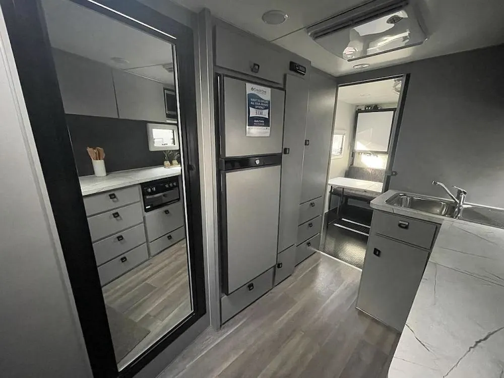 Interior view of the Paramount Caravans Tuff Mudda TM-2 toy hauler caravan.