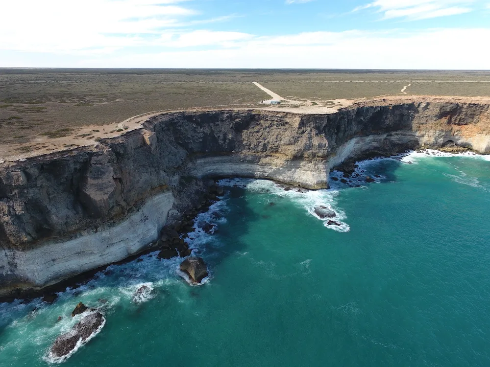 Aerial view of the cliff coastline of the Great Australian Bight.