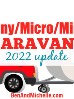 Illustration of car and small caravan. Text overlay: Tiny/micro/mini caravans 2022 update.