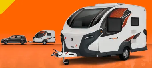 Exterior view of the Swift Basecamp micro caravan.