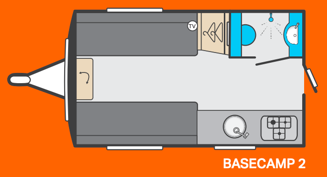 Floor plan of the Swift Basecamp micro caravan.
