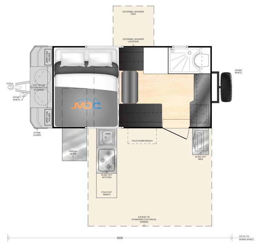 Layout of the MDC XT12HR off road camper.