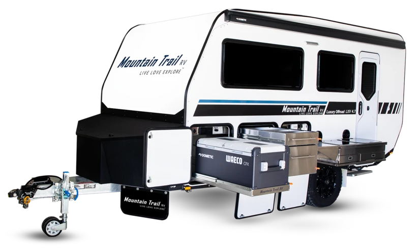 Promo pic of the Mountain Trail LXV 4.7 off road caravan.