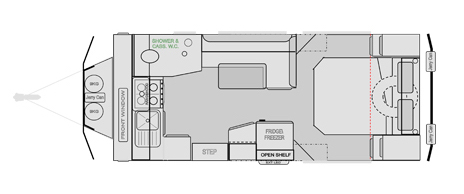 Floor plan of the Trakmaster Pilbara S series off road caravan.