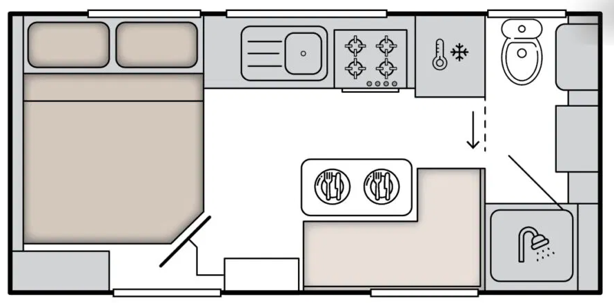 Floorplan of the Gator off road caravan by JB Caravans.