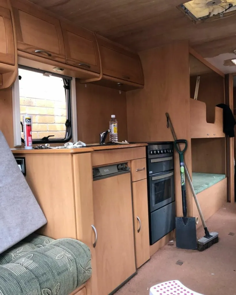 Caravan kitchen before renovation.