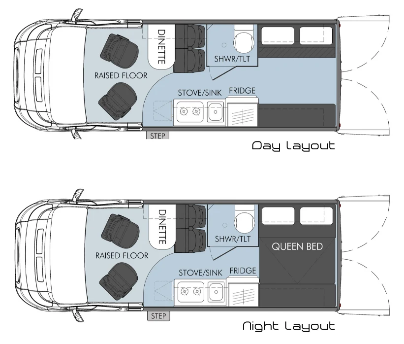 Floorplan of the Windsor Otway campervan.