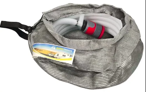 Grey bag used for storing hoses or cables.