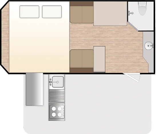 Floor plan of the Fantasy Caravan F1-E Hybrid Off-road Caravan.