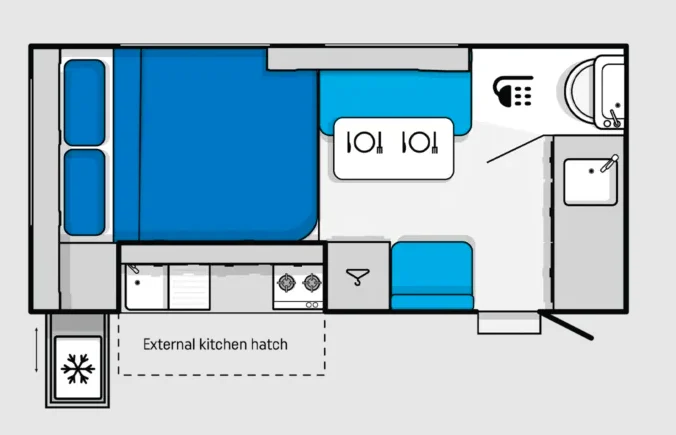 Floorplan of a Jayco Crosstrak hybrid caravan.