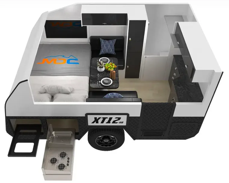 Market Direct Campers (MDC) XT12HR Hybrid Off-road Caravan 3D floor plan.