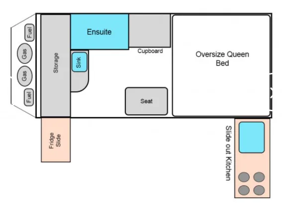 Layout of the Iridium 13 Hybrid Camper Trailer.