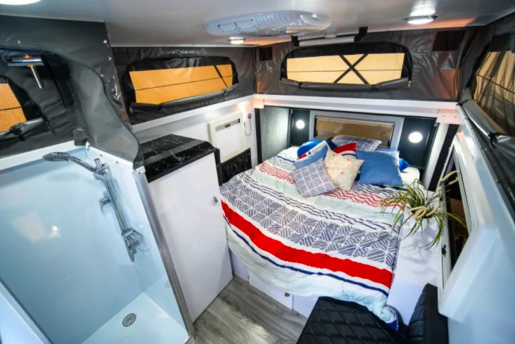 Overhead interior view of the Iridium 13 Hybrid Camper Trailer.