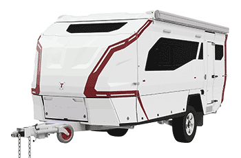 Track Trailer T4 Rhapsody hybrid caravan as seen from the front.