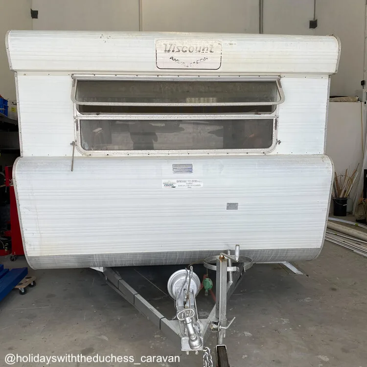 Front end of a 1974 Viscount Supreme vintage caravan.