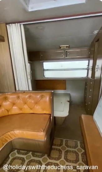 1974 Viscount Supreme caravan with old brown interior.