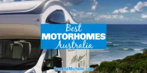 Side view of a motorhome parked next to the beach with text: Best Motorhomes Australia.