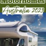 Side view of a motorhome parked next to the beach with text: Best Motorhomes Australia 2023.