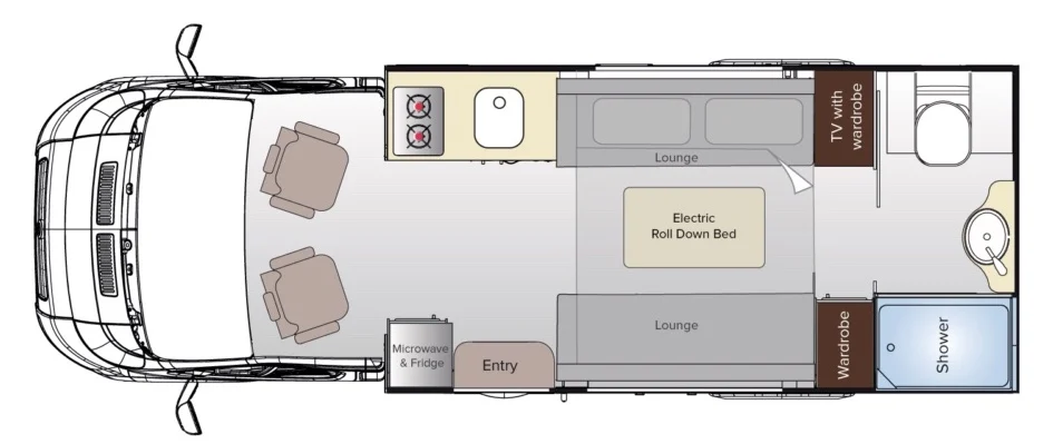 Floor plan of the Leura by Avida motorhomes.