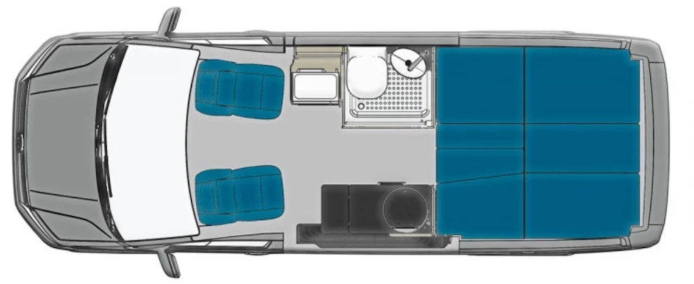 Floor plan of the Trakka Akuna van motorhome.