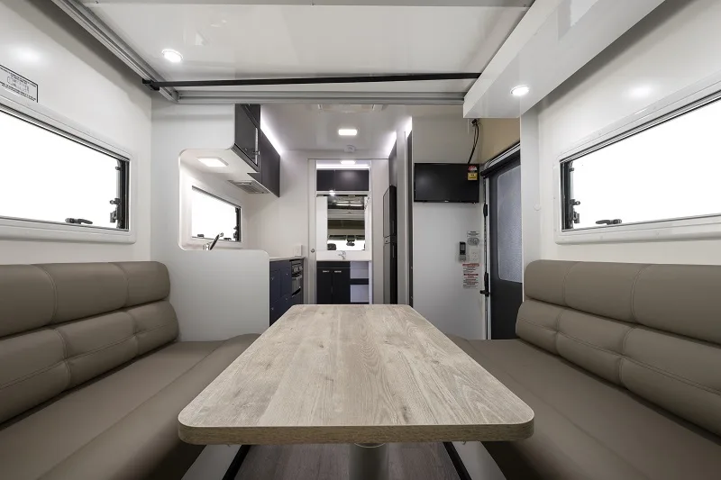 Interior view of the Windsor Daintree motorhome looking for the back to the front.