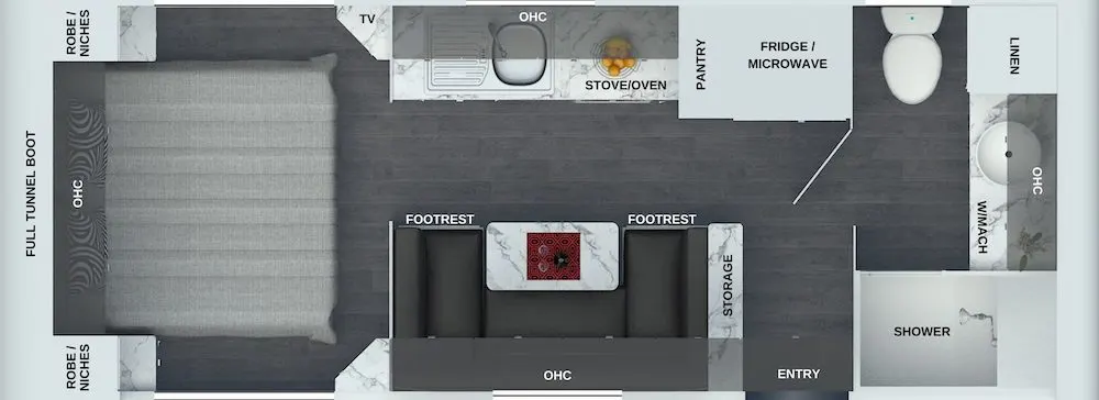 Floor plan illustration of the Provincial Liberty off road caravan.