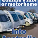 Row of caravans in an RV lot with text: Importing a caravan or motorhome into Australia.