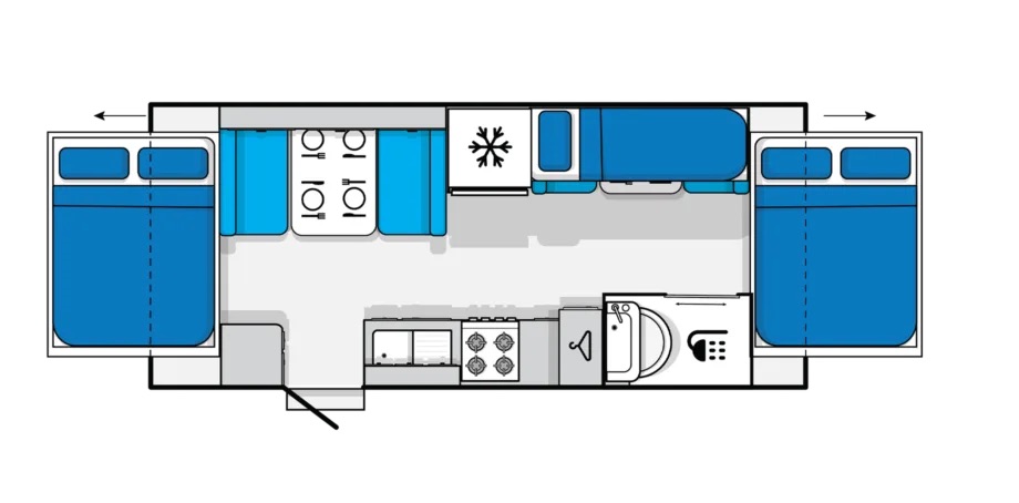 Floorplan of the Jayco Expanda 17.56-2 pop top caravan.