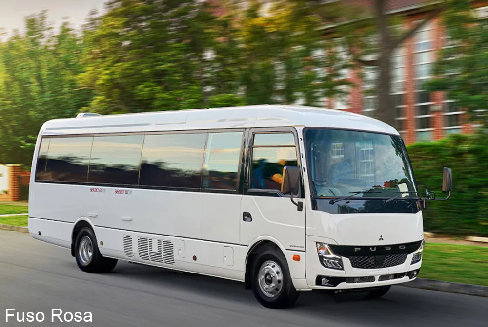 Promotional photo of the Mitsubishi Fuso Rosa minibus.