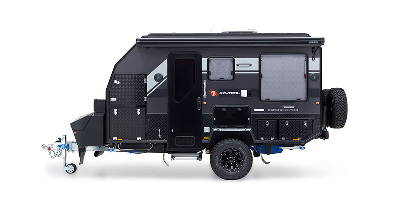 Exterior side view of the Ezytrail Ceduna MK3 Twin off road single axle caravan.