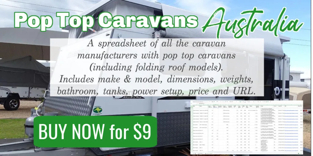 Graphic showing a pop top caravan with the title, Pop top caravans Australia.