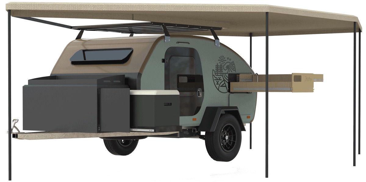 Exterior view of the Niksen tear drop camper by Friday Trailer.