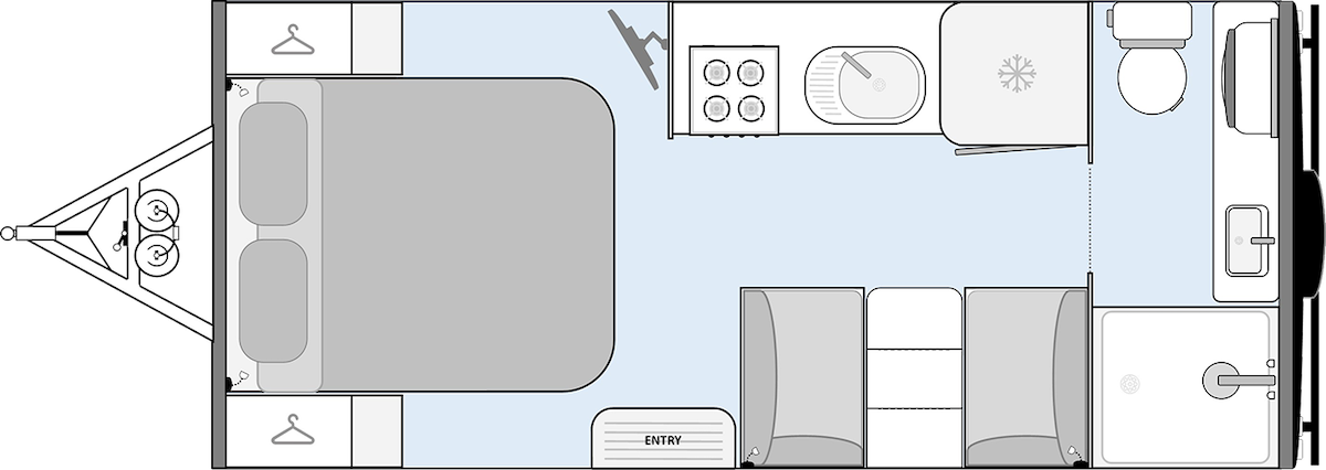 Diagram of layout of the New Age Caravans Manta Ray Pop Top 16ft caravan.